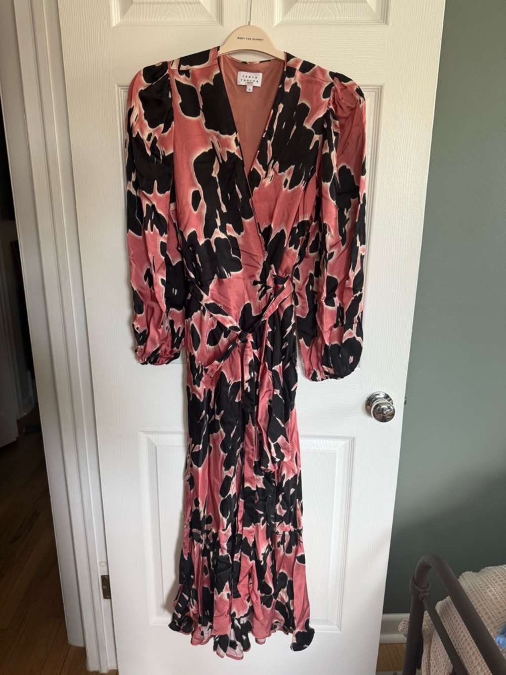 Tanya Taylor Rose Pink and Black Floral Wrap Midi Dress ($595 retail!) - Picture 2 of 4